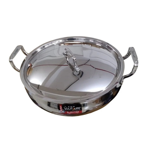 CDM Solitaire Elantra Stainless Steel Biryani Pot 32cm with SS Lid | Heavy Duty Cooking Handi for Biryani, Rice, Pulao & Curry | Large Stainless Steel Kitchen Cooking Pot