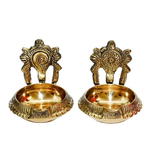 Brass Naman Shakh Chakram Kuber Diya Brass (Pack of 2) Table Diya