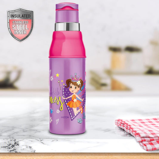 MILTON Kool Steelight 600 Kids Plastic Insulated Water Bottle with Straw, 500 ml, Sipper Bottle, Leak Proof, BPA Free, Food Grade, School & Picnic Bottle, Purple
