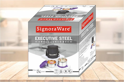 SignoraWare Executive Steel Small Lunch Box Set 2 With Bag (Container Size 350mlx1 | 500mlx1 | Red) Food Grade, BPA Free, Airtight, Leak Proof, Hot Cold