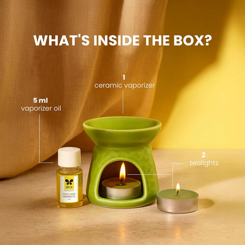 Ceramic Lemongrass Fragrance Vaporizer Set with Aroma Oil & Tealights