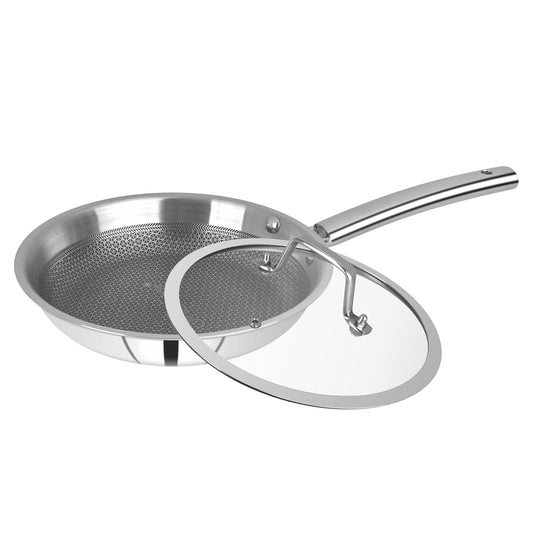 CDM Solitaire Triply Prizm Honey Comb 26cm Fry Pan With Glass Lid