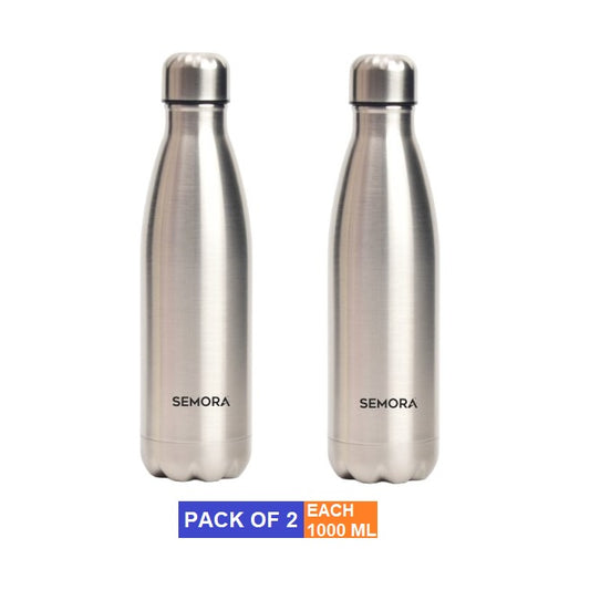 Stainless Steel PureFlow Hot & Cold/Vacuum Insulated Water Bottle 1000ml (Pack of 2)