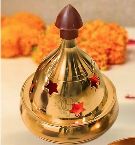 Brass Apple Design Shape Stand Diya for Puja HomeTemple Table Diya Set (Height: 5.5 inch)