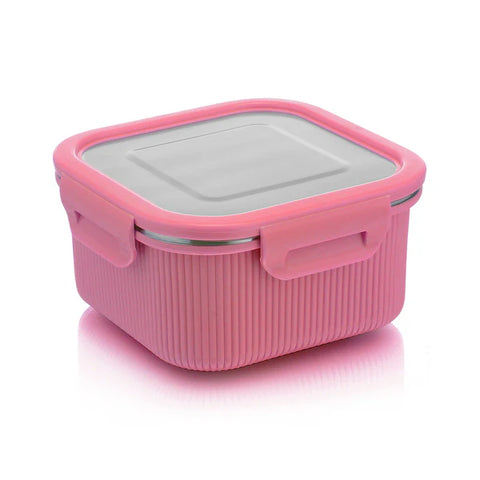 Signoraware Lock N Store Microsafe Steel Container 1500ML Square with Steel Lid, Set of 1, Multicolor