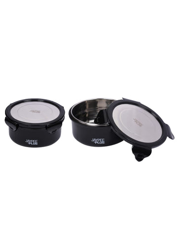 Jaypee Plus Ultima Microseal Inner Steel Microwave Safe Air Tight Container 400 ml Each | Food Grade Spillproof Stainless Steel Container Lunch Box Black