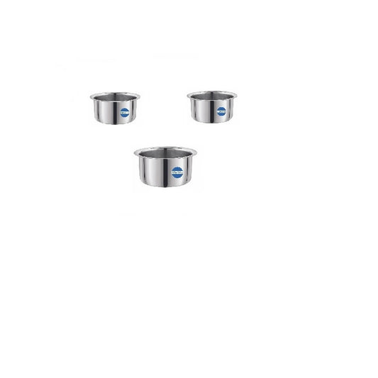 Stainless Steel Round Bottom Tope, Bhagona, Dekchi No.7 to 9 Tope Set