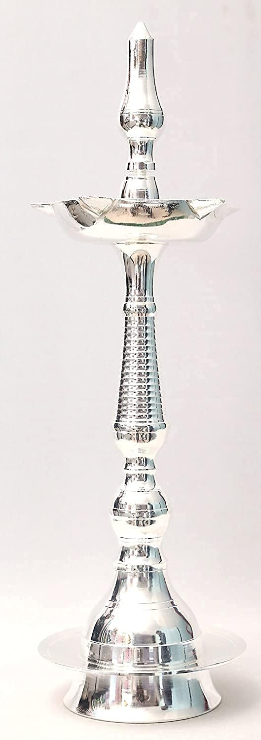 Agromech German Silver Kerala Fancy Deep No.9 | Traditional Silver Finish Diya for Puja & Décor