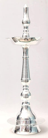Agromech German Silver Kerala Fancy Deep No.9 | Traditional Silver Finish Diya for Puja & Décor