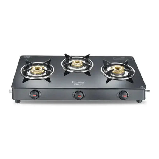 Prestige Efficia 3-Burner Glass Top Gas Stove - Tri-Pin Brass Burners