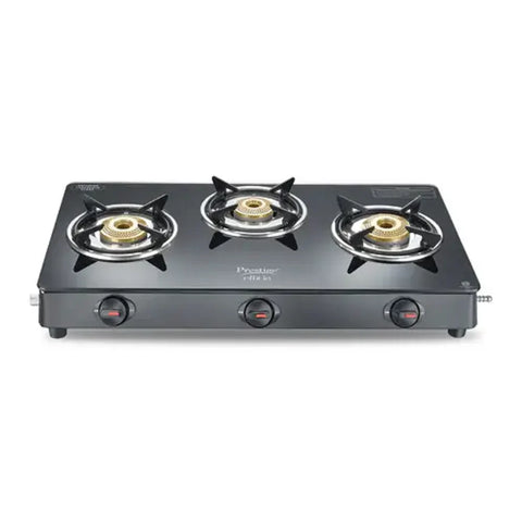 Prestige Efficia 3-Burner Glass Top Gas Stove - Tri-Pin Brass Burners