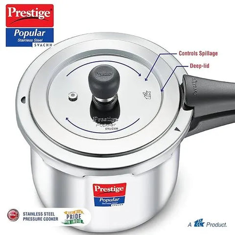 Prestige Popular Svachh Spillage Control SS Pressure Cooker 7.5L