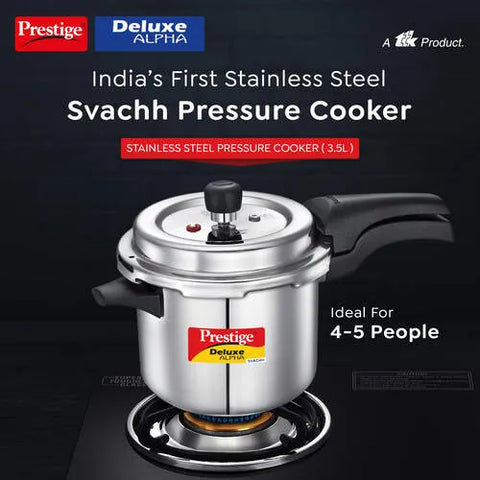 Prestige Deluxe Alpha Svachh Stainless Steel Spillage Control Pressure Cooker, 3.5 L (Silver)