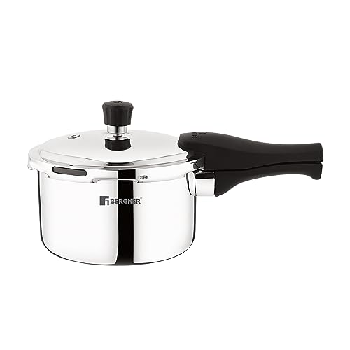 Bergner Trimax Triply Stainless Steel 2 L Outer Lid Pressure Cooker, Triply Bottom, For Healthy Cooking, Mirror Finish, Easy To Clean, Durable, Induction Base & Gas Ready, Silver, 5-Year Warranty