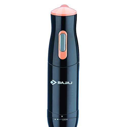Bajaj HB 21 Silent 300 Watts Hand Blender | Detachable ABS Blender Stem | Penta Flow Breaker | Easy Click Fit Locking | 2 Yr Warranty 【Black & Peach】