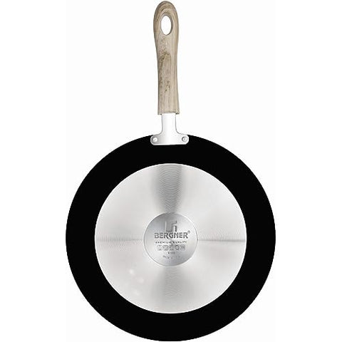 Bergner Bellini Plus Aura 5-Layer Non-Stick 28 cm Flat Tawa, Tava with Soft Touch Wooden Finish Handle, Food Safe, PFOA Free, 4mm Thickness, Easy To Clean, Induction Bottom, 1-Year Warranty, Black