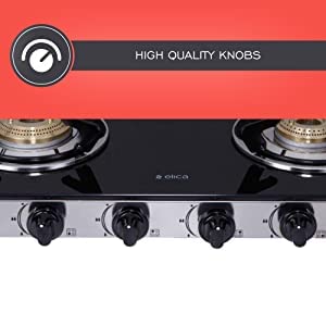Elica Vetro Glass Top 4 Burner Gas Stove with Double Drip Tray (594 CT DT VETRO 1J), Black
