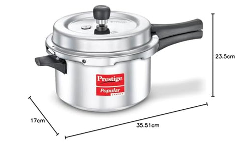 Prestige 4 Litre Aluminium Popular Svachh Outerlid Pressure Cooker|Deep Lid for spillage Control|Virgin Aluminium|Gas Compatible|Controlled Gasket Release System|5 years warranty|ISI Certified