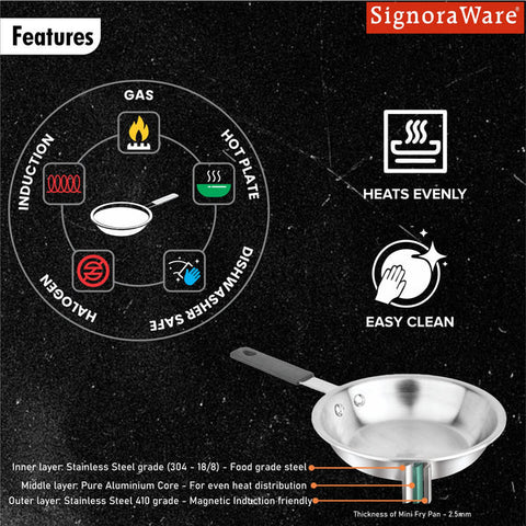 Premium Artista Tri-Ply Mini Fry Pan 12.5cm 500ml Nonstick
