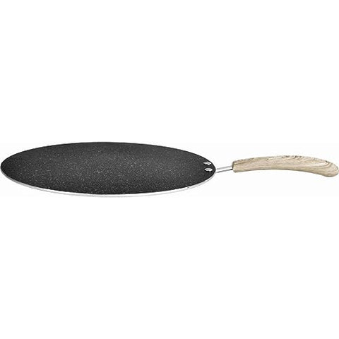 Bergner Bellini Plus Aura 5-Layer Non-Stick 28 cm Flat Tawa, Tava with Soft Touch Wooden Finish Handle, Food Safe, PFOA Free, 4mm Thickness, Easy To Clean, Induction Bottom, 1-Year Warranty, Black