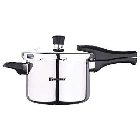 Bergner Argent Elements Triply 3.5 Litres Stainelss Steel Pressure Cooker with Triple Safety System, Easy to Use & Hold Handles, Extra locking system