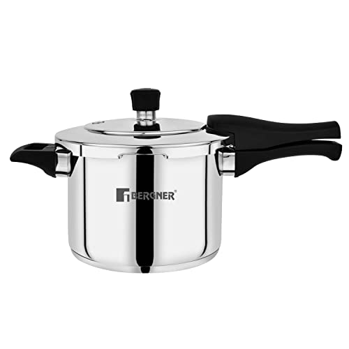 Bergner Pura Stainless Steel 3.5 L Pressure Cooker, Outer Lid Cooker, Triply Bottom, For Healthy Cooking, Mirror Finish, Easy To Clean, Induction Base & Gas Ready, Silver