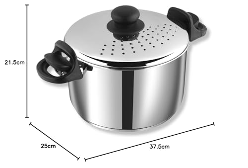 Vinod Stainless Steel Rice & Pasta Pot with Strainer Lid - 24cm | SAS Bottom, Locking Handles | Induction & Gas Compatible | Multi-Purpose Cookware for Vegetables, Noodles, Biryani | Rust-Free.