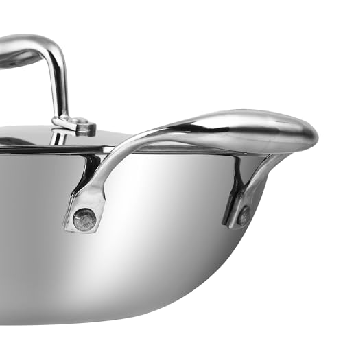 Vinod SAS Pro Platinum Triply Stainless Steel Kadai - 2.5 L | HexaShield Design Stick-Resistant Surface | Metal Spatula Safe | Less Oil, Healthy Cooking | Induction & Gas Base | PFOA Free