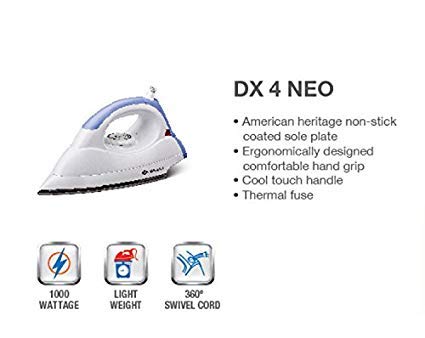Bajaj DX4 NEO Dry Iron (White/Lavender) 1000 Watt, 1000 watts, Stainless Steel