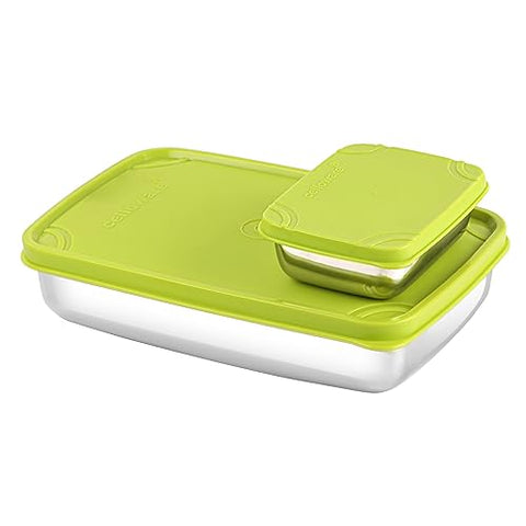 CELLO Max Steel Lunch Box, 2 Units, Green | Stainless Steel Lunch Box with Inner Veg Box | Tiffin Box with Air-Tight Lid | Ideal for Office and School for Healthy Meal Storage, Big