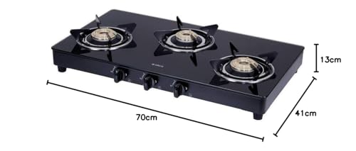 Elica Vetro Glass Top 3 Burner Gas Stove (703 CT VETRO BLK)