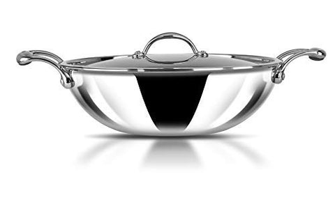 Stahl Triply Stainless Steel Artisan Kadhai with Lid, 4326, 26cm, 3.3-Liter, 1-Piece, Silver (1, 16)