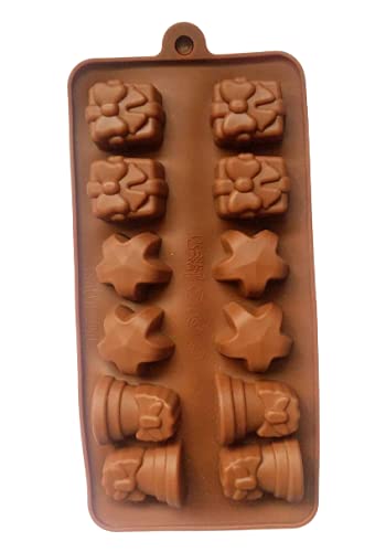 Semora Set of 7 Chocolate Silicon Moulds - Flower, Eyes, Gift, Pyramid Diamond, Round Heart & 3D Square Shape