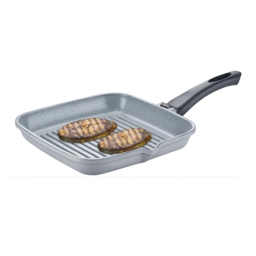 Prestige Ceraglide Die Cast Aluminium Ceramic Square Grill Pan 28cm Grey|3 Layer Easy Release Coating|Works on Gas & Induction|Extra Thick Heavy Base|Stain Resistant|Cool Touch Handle|1 Year Warranty