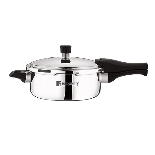 BERGNER Trimax Stainless Steel 3.5 Liters Outer Lid Pressure Pan Silver Steel Cooker Triply Construction Easy Locking Silicone Gasket Easy To Clean Induction And Gas Ready 5-Year Warranty