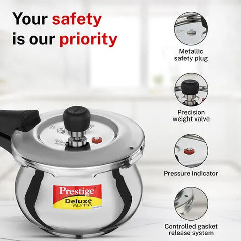 Prestige Deluxe Alpha Svachh Stainless Steel Spillage Control Pressure Cooker (Silver)