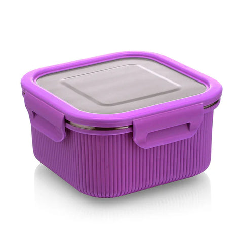 Signoraware Lock N Store Microsafe Steel Container 1500ML Square with Steel Lid, Set of 1, Multicolor