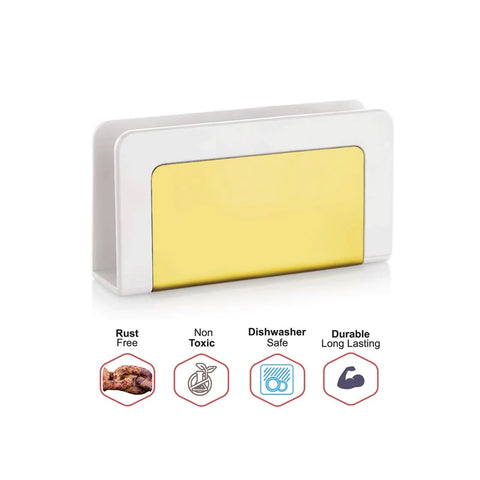 Mazda Stainless Steel Square Cera Swiss Gold Napkin Stand Holder