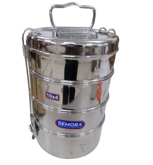 Stainless steel carrier Lunch box / Tiffin With Lid & Handle 4 Containers (10x4)