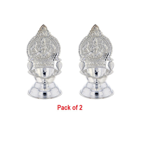 SIlver Plated Kamakshi Deepam/Diya For Pooja Silver Plated (Pack of 2)