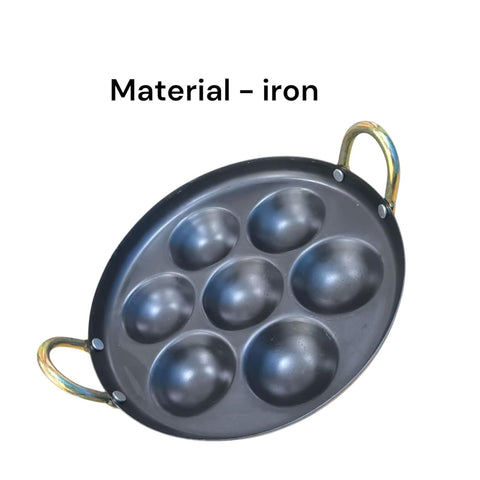 Iron Aapam Patra, Paniyaram, Paddu Maker (7 Pit) No.10 Paniarakkal Set