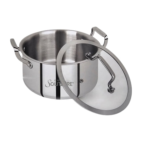 Elantra Triply Series Cookware Casserole (28cm) with Glass Lid, Cook and Serve Casserole (2000 ml)