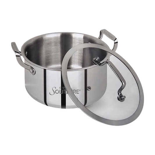 Elantra Triply Series Cookware Casserole (24cm) with Glass Lid, Cook and Serve Casserole (2000 ml)