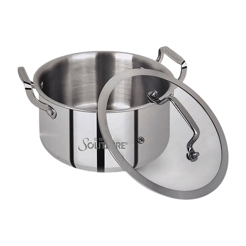Elantra Triply Series Cookware Casserole (24cm) with Glass Lid, Cook and Serve Casserole (2000 ml)