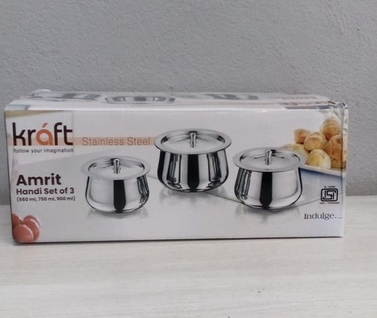 Kraft Stainless Steel Serving Handi (3pcs) Set