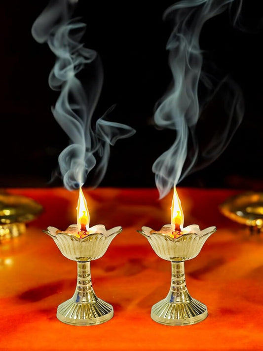 Brass Lotus Akhand Deep Paheldar Stand No.1 (Pack of 2)