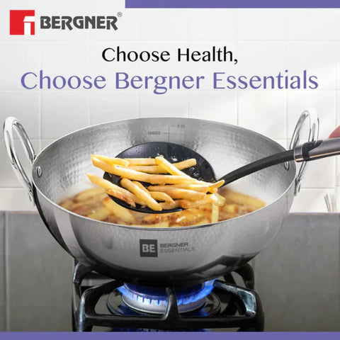 Be Bergner 20cm (1.85L) Stainless Steel Hammered Kadhai, (Induction Base) - 6216