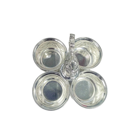German Silver 4 Cups Panchwala Haldi Kumkum Holder – Decorative Puja Showpiece & Gift