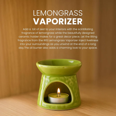 Ceramic Lemongrass Fragrance Vaporizer Set with Aroma Oil & Tealights