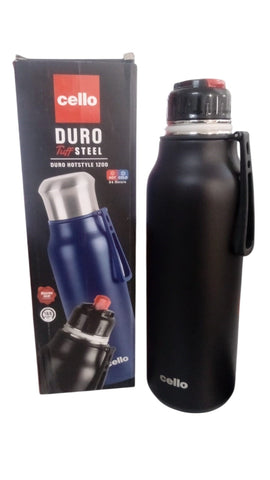 Cello Stainless Steel Duro Tuff Steel Hot Style 1200 Hot & Cold Flask Bottle (Black)